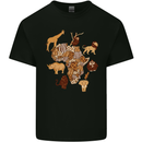 Africa Wildlife Map Giraffe Rhino Ape Elephant Lion Mens Cotton T-Shirt Tee Top Black