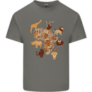 Africa Wildlife Map Giraffe Rhino Ape Elephant Lion Mens Cotton T-Shirt Tee Top Charcoal