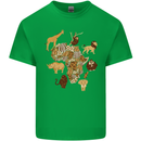 Africa Wildlife Map Giraffe Rhino Ape Elephant Lion Mens Cotton T-Shirt Tee Top Irish Green