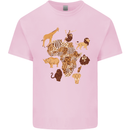 Africa Wildlife Map Giraffe Rhino Ape Elephant Lion Mens Cotton T-Shirt Tee Top Light Pink