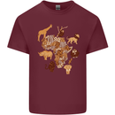 Africa Wildlife Map Giraffe Rhino Ape Elephant Lion Mens Cotton T-Shirt Tee Top Maroon