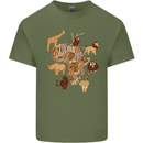 Africa Wildlife Map Giraffe Rhino Ape Elephant Lion Mens Cotton T-Shirt Tee Top Military Green