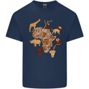 Africa Wildlife Map Giraffe Rhino Ape Elephant Lion Mens Cotton T-Shirt Tee Top Navy Blue