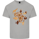 Africa Wildlife Map Giraffe Rhino Ape Elephant Lion Mens Cotton T-Shirt Tee Top Sports Grey