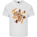 Africa Wildlife Map Giraffe Rhino Ape Elephant Lion Mens Cotton T-Shirt Tee Top White