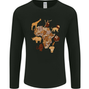 Africa Wildlife Map Giraffe Rhino Ape Elephant Lion Mens Long Sleeve T-Shirt Black