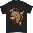 Africa Wildlife Map Giraffe Rhino Ape Elephant Lion Mens T-Shirt 100% Cotton Black