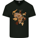 Africa Wildlife Map Giraffe Rhino Ape Elephant Lion Mens V-Neck Cotton T-Shirt Black