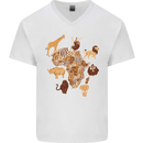 Africa Wildlife Map Giraffe Rhino Ape Elephant Lion Mens V-Neck Cotton T-Shirt White