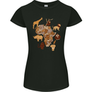 Africa Wildlife Map Giraffe Rhino Ape Elephant Lion Womens Petite Cut T-Shirt Black