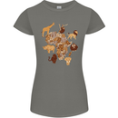Africa Wildlife Map Giraffe Rhino Ape Elephant Lion Womens Petite Cut T-Shirt Charcoal