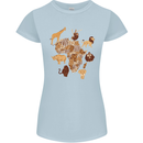 Africa Wildlife Map Giraffe Rhino Ape Elephant Lion Womens Petite Cut T-Shirt Light Blue