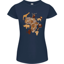 Africa Wildlife Map Giraffe Rhino Ape Elephant Lion Womens Petite Cut T-Shirt Navy Blue
