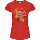 Africa Wildlife Map Giraffe Rhino Ape Elephant Lion Womens Petite Cut T-Shirt Red