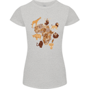 Africa Wildlife Map Giraffe Rhino Ape Elephant Lion Womens Petite Cut T-Shirt Sports Grey