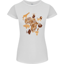 Africa Wildlife Map Giraffe Rhino Ape Elephant Lion Womens Petite Cut T-Shirt White