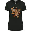 Africa Wildlife Map Giraffe Rhino Ape Elephant Lion Womens Wider Cut T-Shirt Black