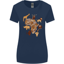 Africa Wildlife Map Giraffe Rhino Ape Elephant Lion Womens Wider Cut T-Shirt Navy Blue