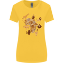 Africa Wildlife Map Giraffe Rhino Ape Elephant Lion Womens Wider Cut T-Shirt Yellow