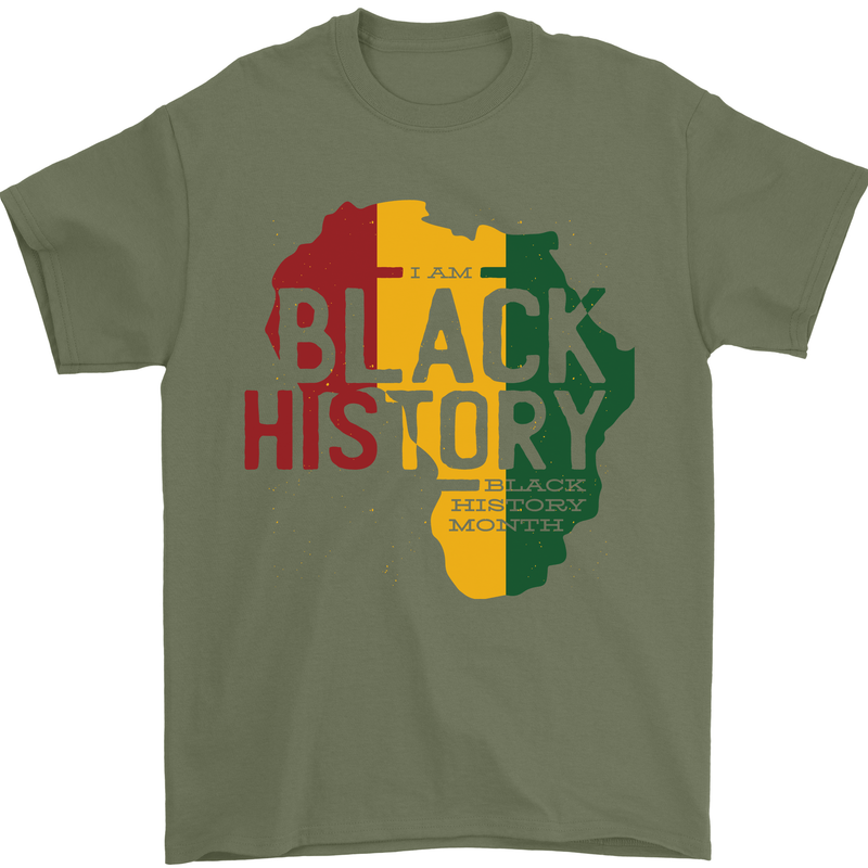 African Black History Month Lives Matter Juneteenth Mens T-Shirt 100% Cotton Military Green