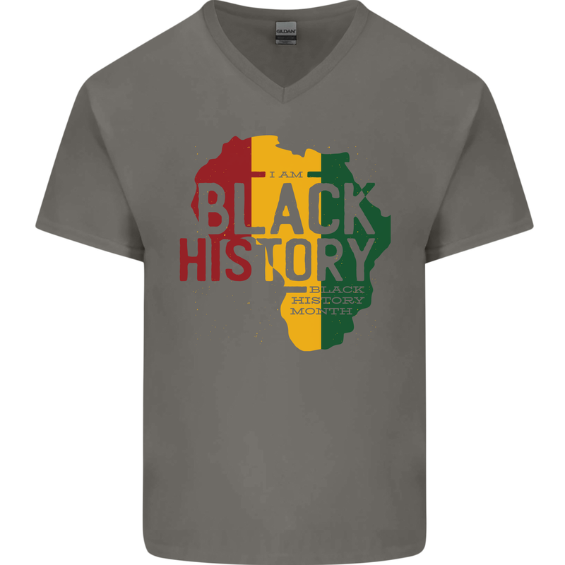 African Black History Month Lives Matter Juneteenth Mens V-Neck Cotton T-Shirt Charcoal