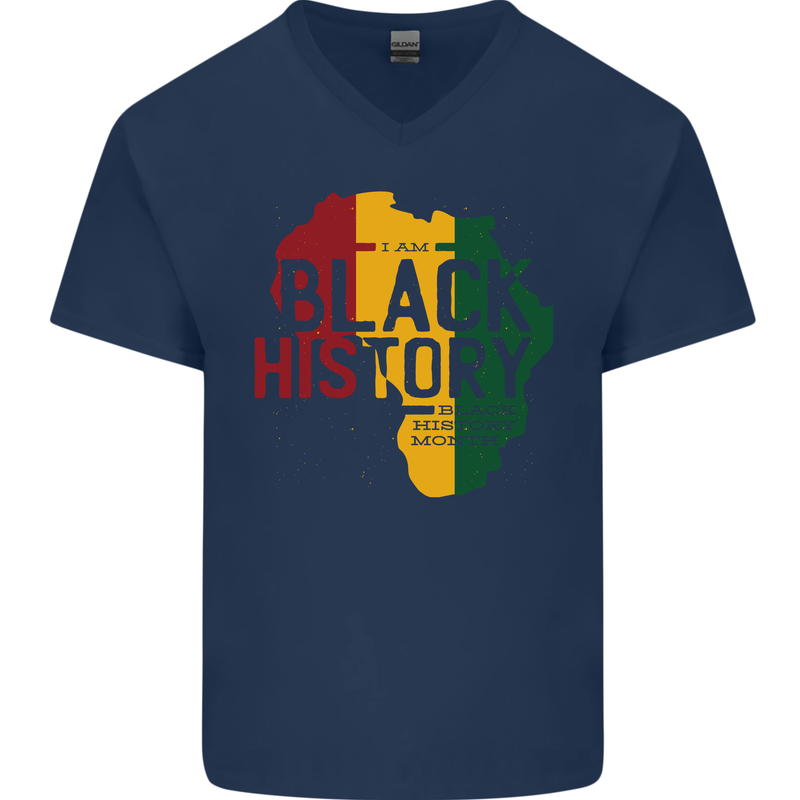African Black History Month Lives Matter Juneteenth Mens V-Neck Cotton T-Shirt Navy Blue