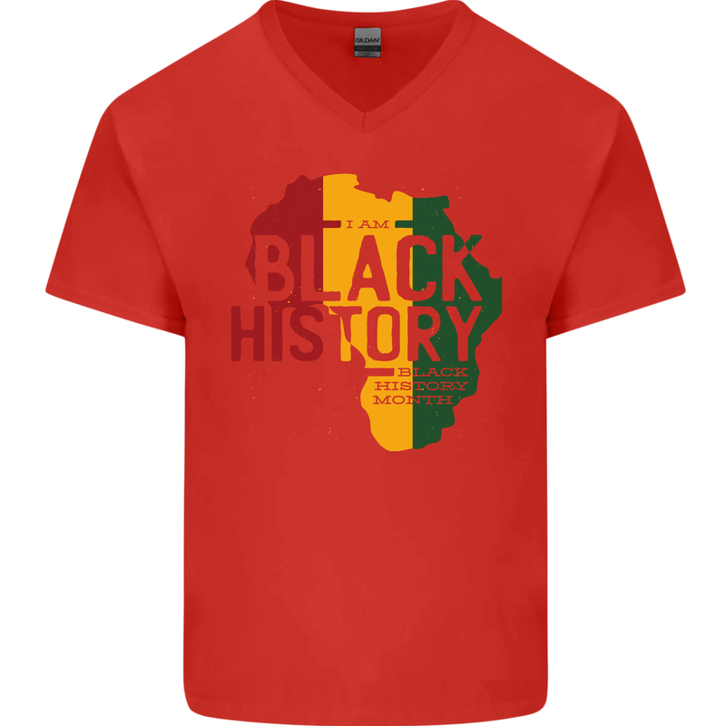 African Black History Month Lives Matter Juneteenth Mens V-Neck Cotton T-Shirt Red