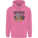 African Wildlife Elephant Lion Rhino Safari Childrens Kids Hoodie Azalea