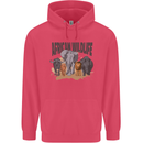 African Wildlife Elephant Lion Rhino Safari Childrens Kids Hoodie Heliconia