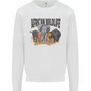 African Wildlife Elephant Lion Rhino Safari Kids Sweatshirt Jumper White