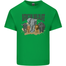 African Wildlife Elephant Lion Rhino Safari Kids T-Shirt Childrens Irish Green