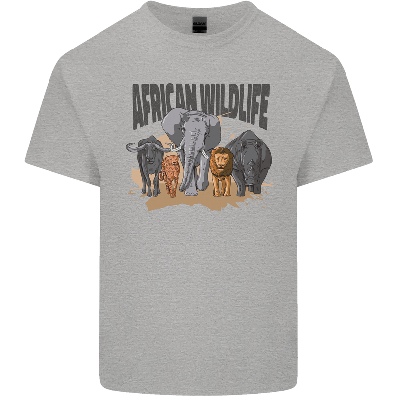 African Wildlife Elephant Lion Rhino Safari Kids T-Shirt Childrens Sports Grey