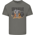 African Wildlife Elephant Lion Rhino Safari Mens Cotton T-Shirt Tee Top Charcoal