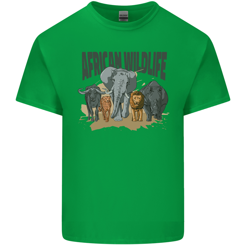 African Wildlife Elephant Lion Rhino Safari Mens Cotton T-Shirt Tee Top Irish Green