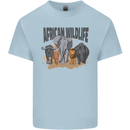African Wildlife Elephant Lion Rhino Safari Mens Cotton T-Shirt Tee Top Light Blue