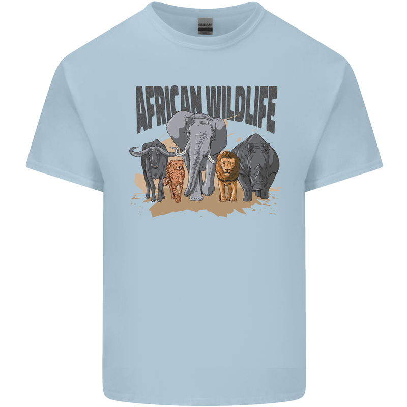 African Wildlife Elephant Lion Rhino Safari Mens Cotton T-Shirt Tee Top Light Blue