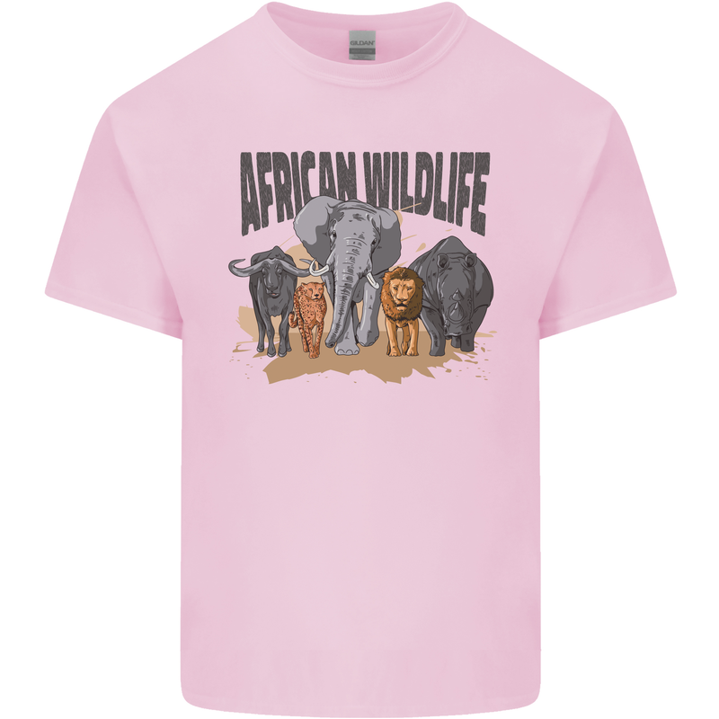 African Wildlife Elephant Lion Rhino Safari Mens Cotton T-Shirt Tee Top Light Pink