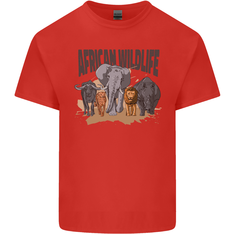 African Wildlife Elephant Lion Rhino Safari Mens Cotton T-Shirt Tee Top Red