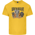 African Wildlife Elephant Lion Rhino Safari Mens Cotton T-Shirt Tee Top Yellow