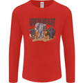 African Wildlife Elephant Lion Rhino Safari Mens Long Sleeve T-Shirt Red