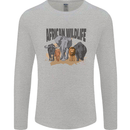 African Wildlife Elephant Lion Rhino Safari Mens Long Sleeve T-Shirt Sports Grey