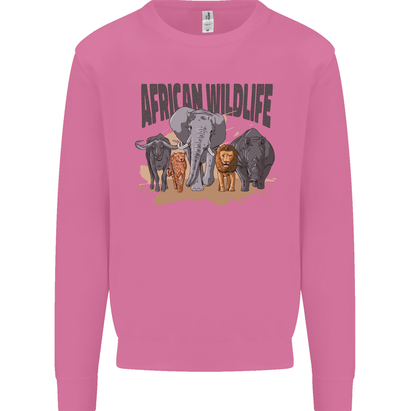 African Wildlife Elephant Lion Rhino Safari Mens Sweatshirt Jumper Azalea
