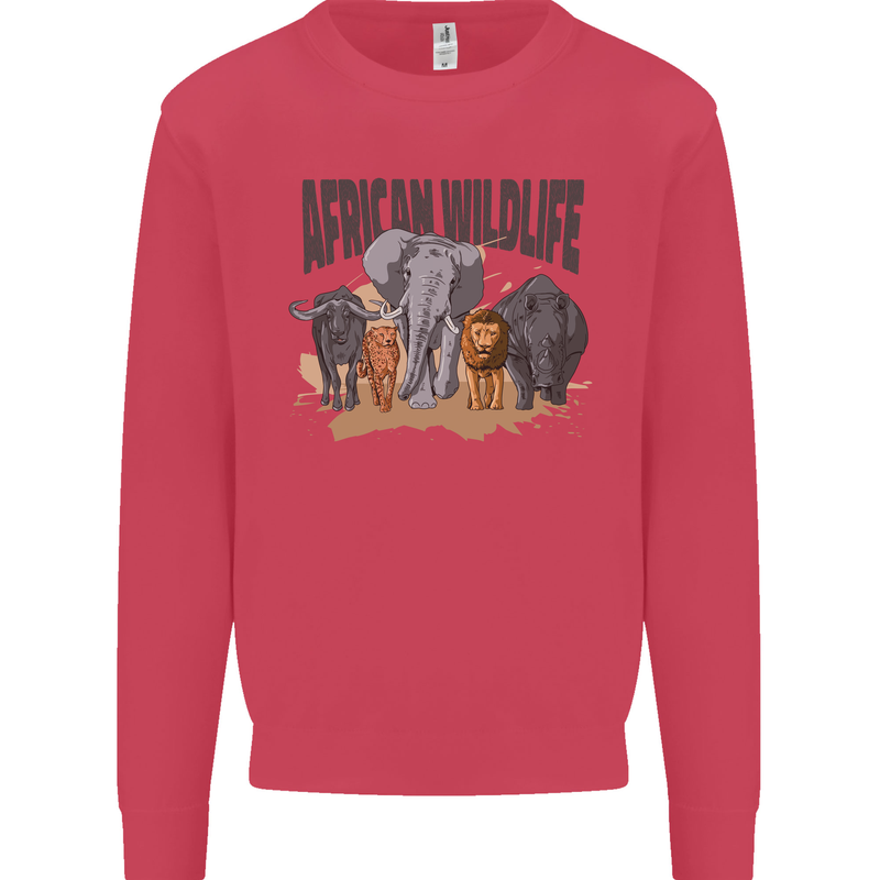 African Wildlife Elephant Lion Rhino Safari Mens Sweatshirt Jumper Heliconia