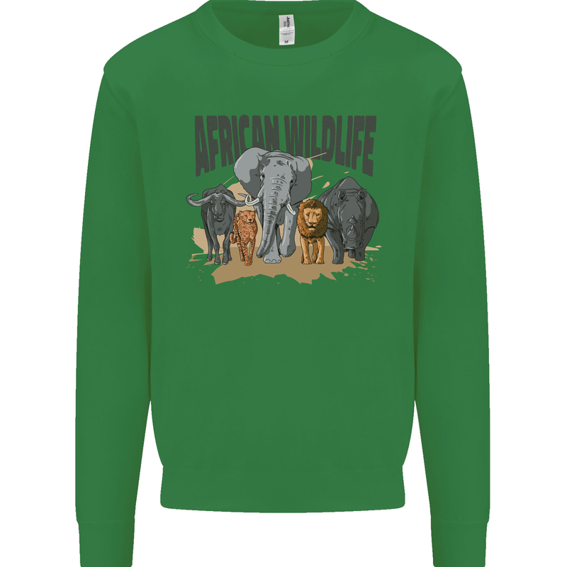 African Wildlife Elephant Lion Rhino Safari Mens Sweatshirt Jumper Irish Green