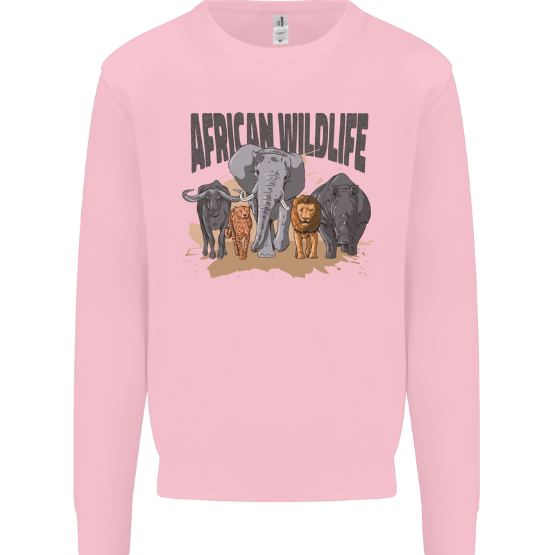 African Wildlife Elephant Lion Rhino Safari Mens Sweatshirt Jumper Light Pink