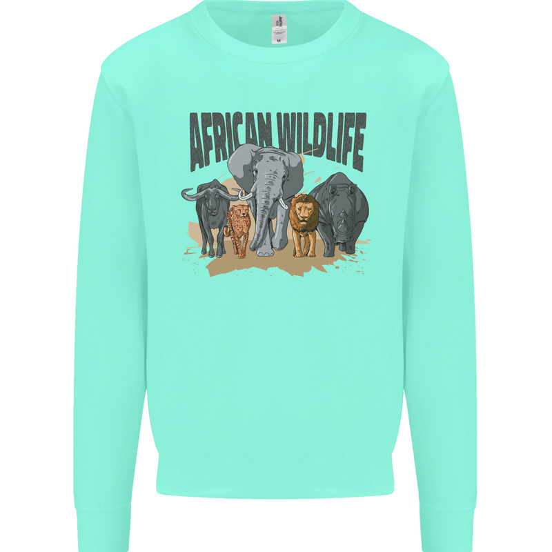African Wildlife Elephant Lion Rhino Safari Mens Sweatshirt Jumper Peppermint
