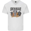African Wildlife Elephant Lion Rhino Safari Mens V-Neck Cotton T-Shirt White