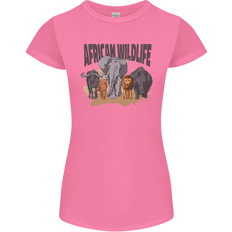 African Wildlife Elephant Lion Rhino Safari Womens Petite Cut T-Shirt Azalea