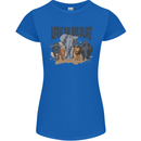 African Wildlife Elephant Lion Rhino Safari Womens Petite Cut T-Shirt Royal Blue
