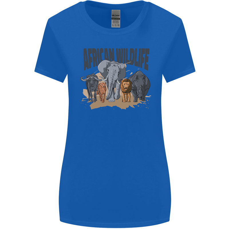 African Wildlife Elephant Lion Rhino Safari Womens Wider Cut T-Shirt Royal Blue